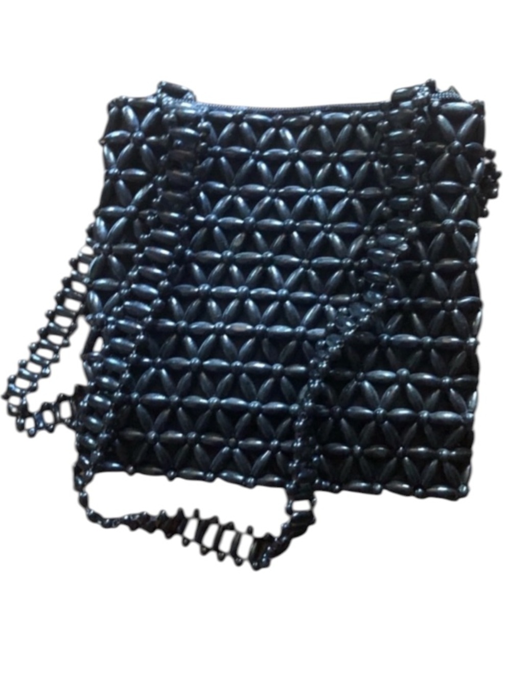 Vintage Black Wood Bead Shoulder Bag